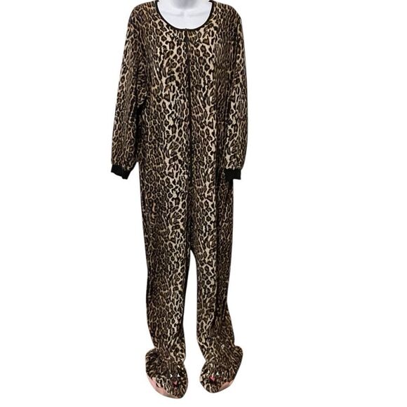 Nick & Nora Footed Onsie Zip Up Leopard Pajama Brown Tan Black Size XXL - Picture 1 of 10